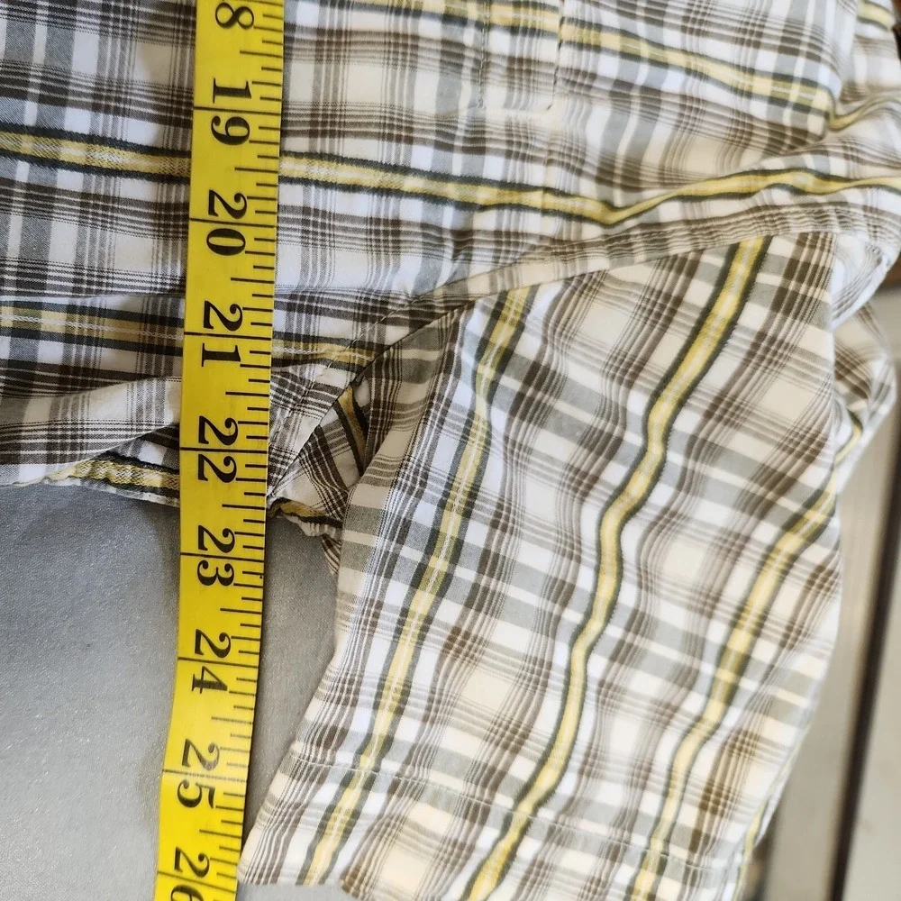 The North Face Mens Plaid Short Sleeve‎ Button Up Shirt Green Yellow AU8E Large